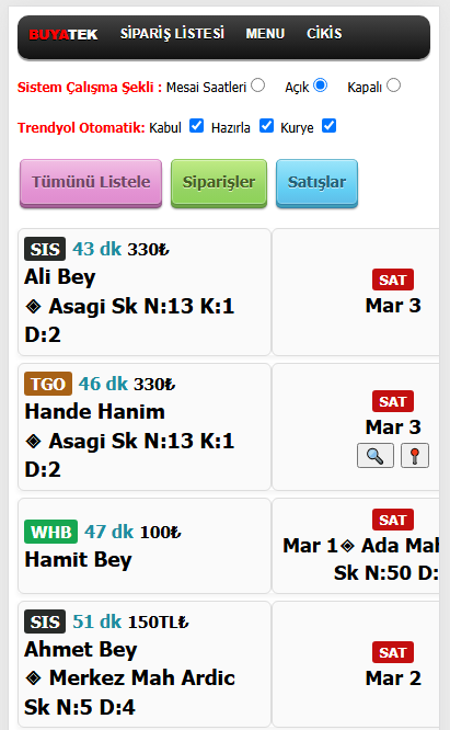 Sucumatik Mobil Sipariş Ekranı