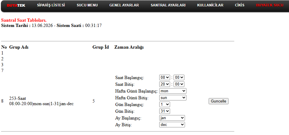 Damacana Sipariş Sistemi Ayarlar Ekranı