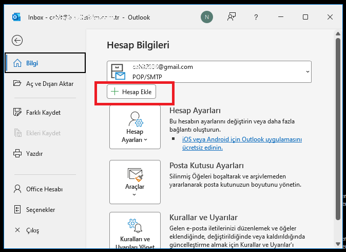 Gmail Outlook Kurulumu (POP İndirme)
