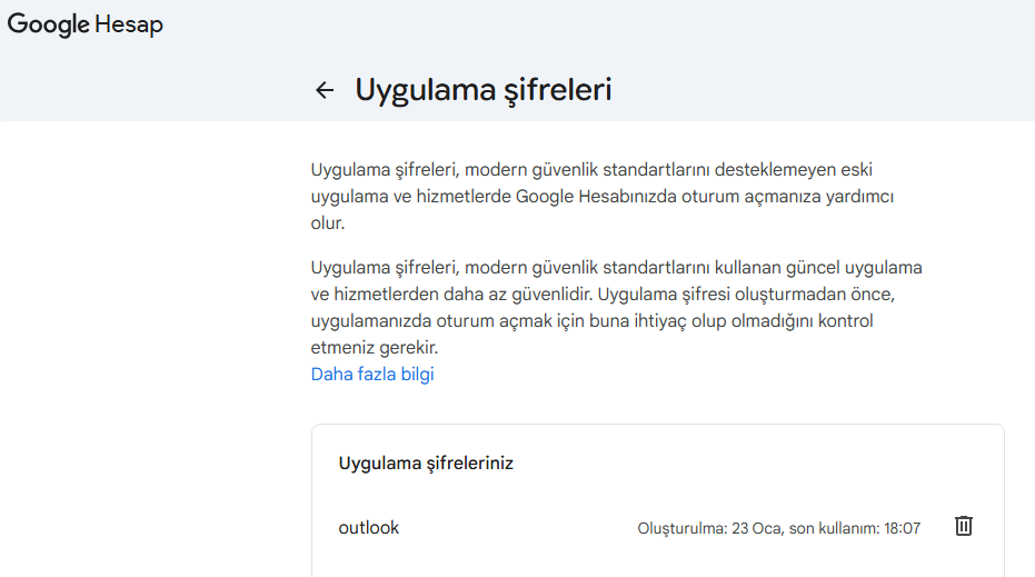 Google uygulama Şifresi Oluşturma