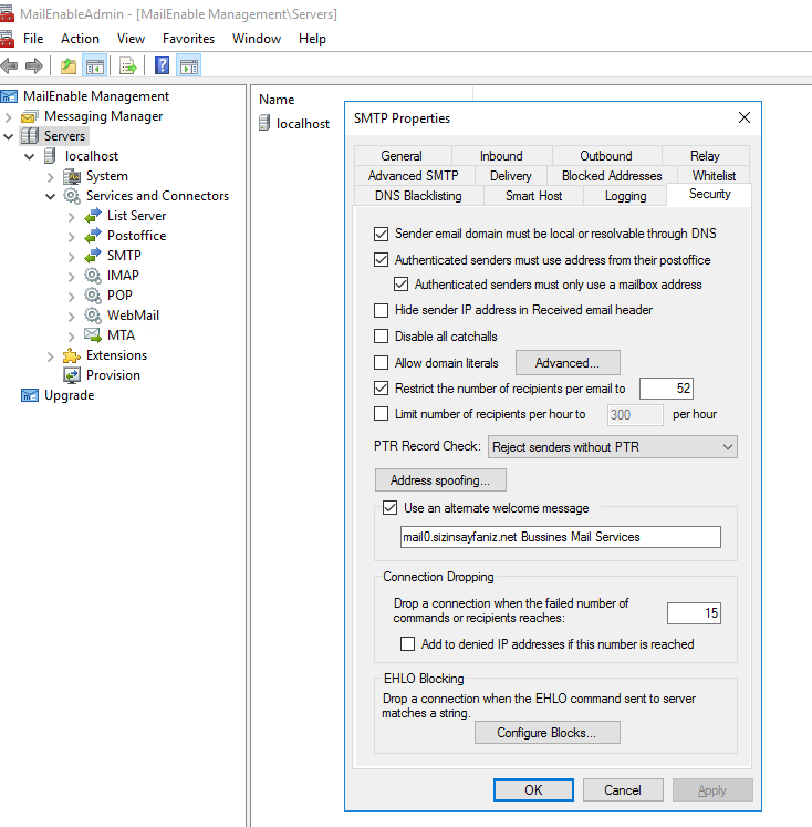 Mail Enable (Standart) Spam Filtreleme